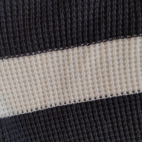 XXI Forever 21 Sweater Boxy Chunky Size S Black Off White Stripe Relaxed Cozy - Picture 13 of 14